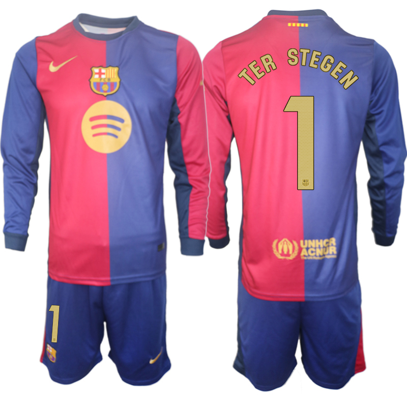 Men 2024-2025 Club Barcelona home Long Sleeves Blue #1 Soccer Jersey->barcelona jersey->Soccer Club Jersey